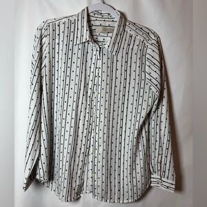 LOFT Black and White Striped Button Down Shirt